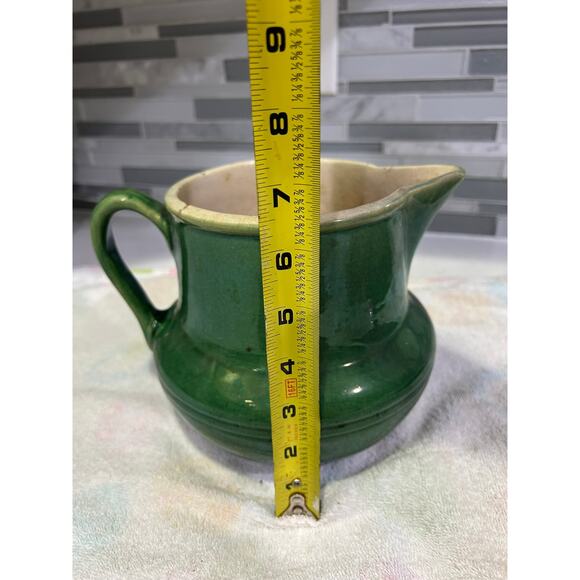 Primitive McCoy Batter Pitcher Ring-waer Jug Green Vintage - Picture 7 of 9
